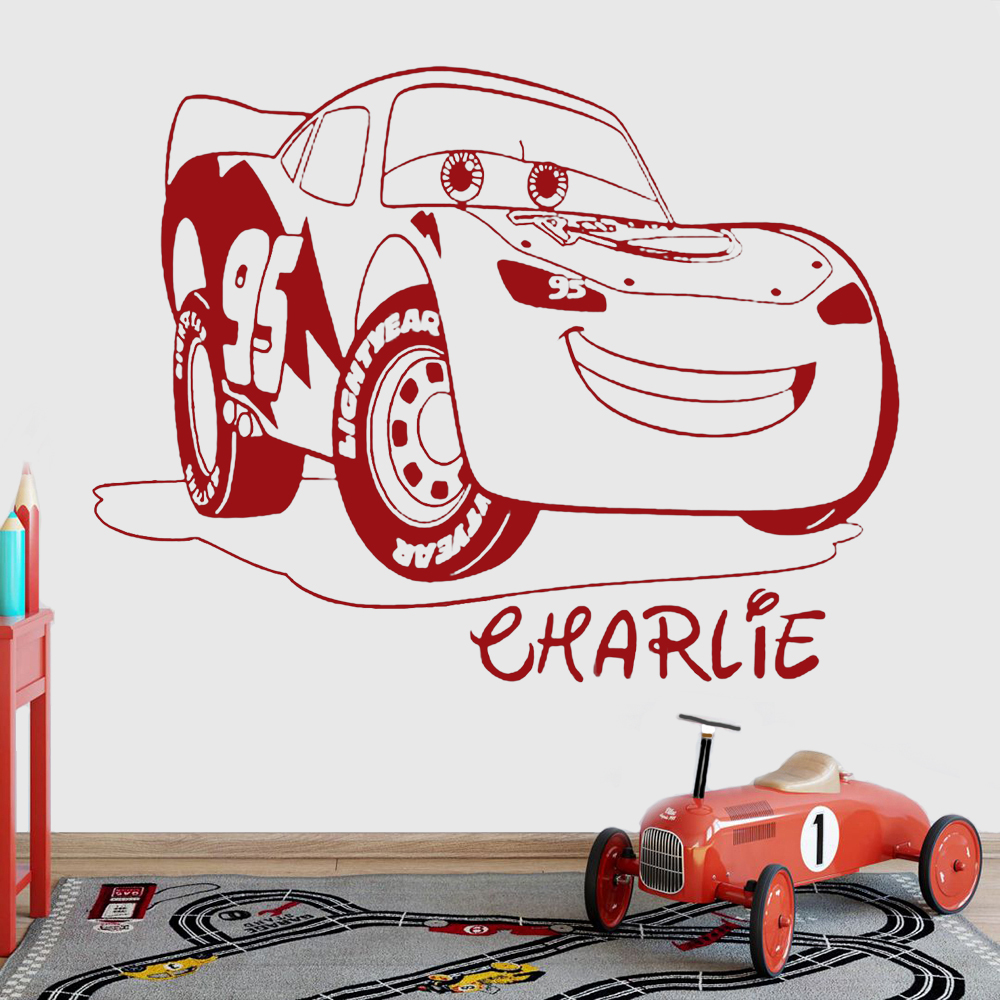 Lighting Mcqueen Decor - Nome personalizzato adesivi murali Cartoon Lightning